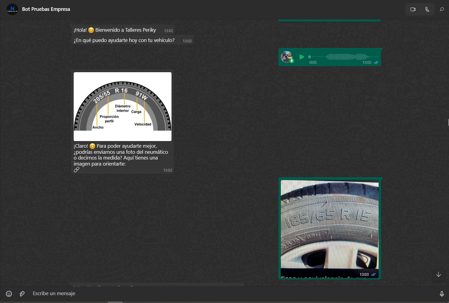 Chat de WhatsApp con asistente virtual